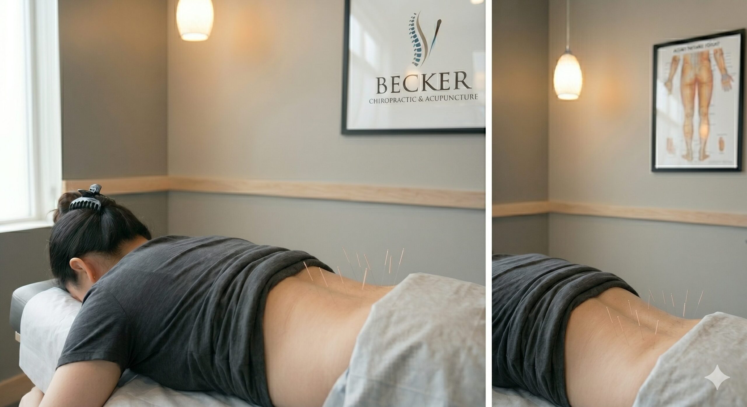 Dr. Dane Becker performing dry needling on a patient’s lower back at Becker Chiropractic in West Omaha, Nebraska